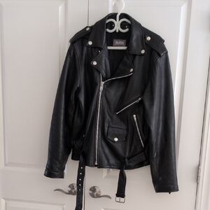 Men's Black Leather Moto Jacket Wilson Leather Large